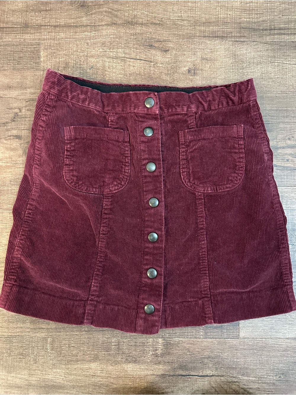 Brandy Melville Burgundy Button-Front Corduroy Mini Skirt